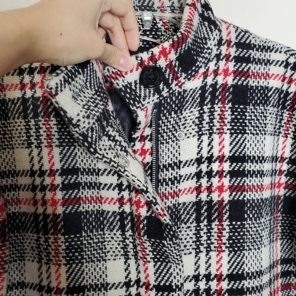Express Plaid Ribbed Sleeves Wool Cocoon Jacket - Picture 8 of 14